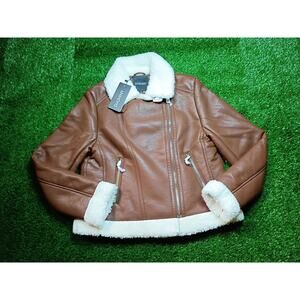 Diashiny Women's Faux Shearling Lined Moto Jacket NWT